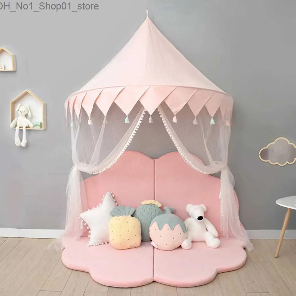 Toy Tents Nordic Kids Play Tent Pink Princess Castle Play House Tipi Enfant Indoor Baby Girls Crib Canopy Net Bed Tent Children Room Decor Q231220