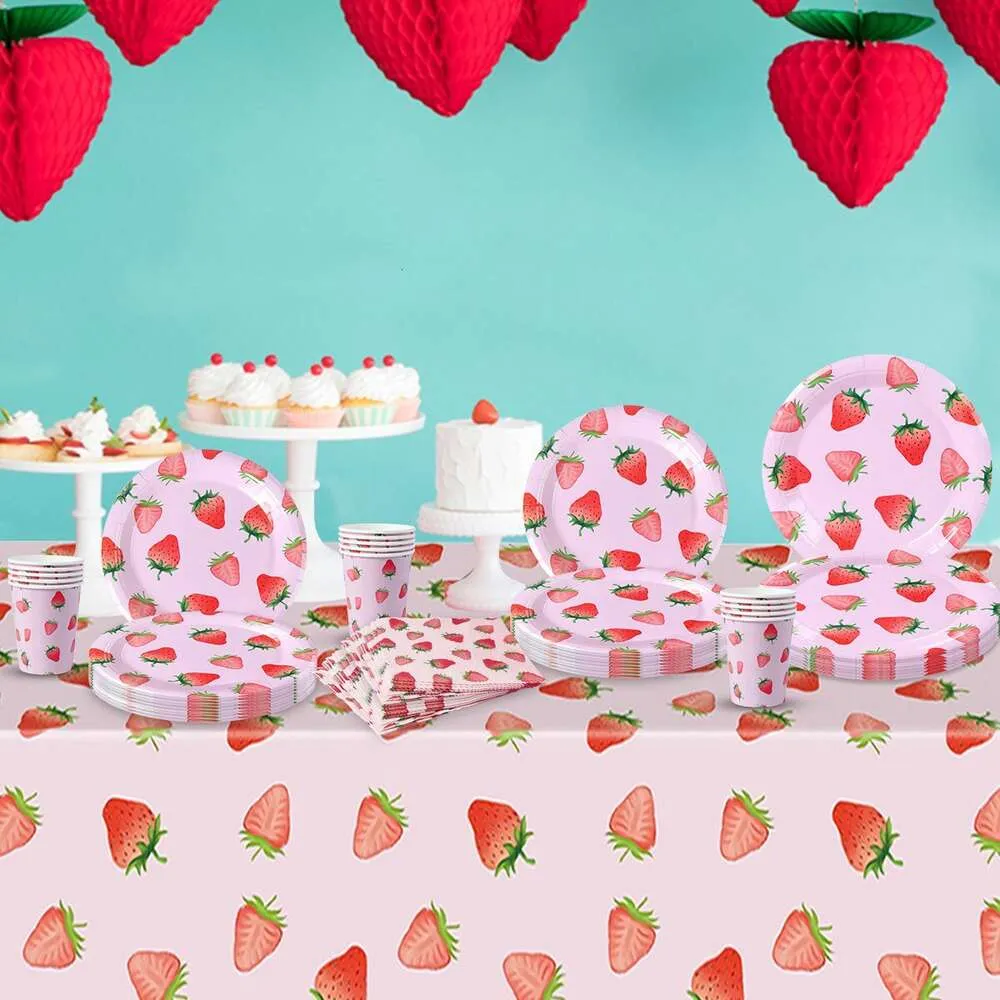 Upgrade Strawberry Party Disposable Tableware Sets Picnic Pink Fruit ...