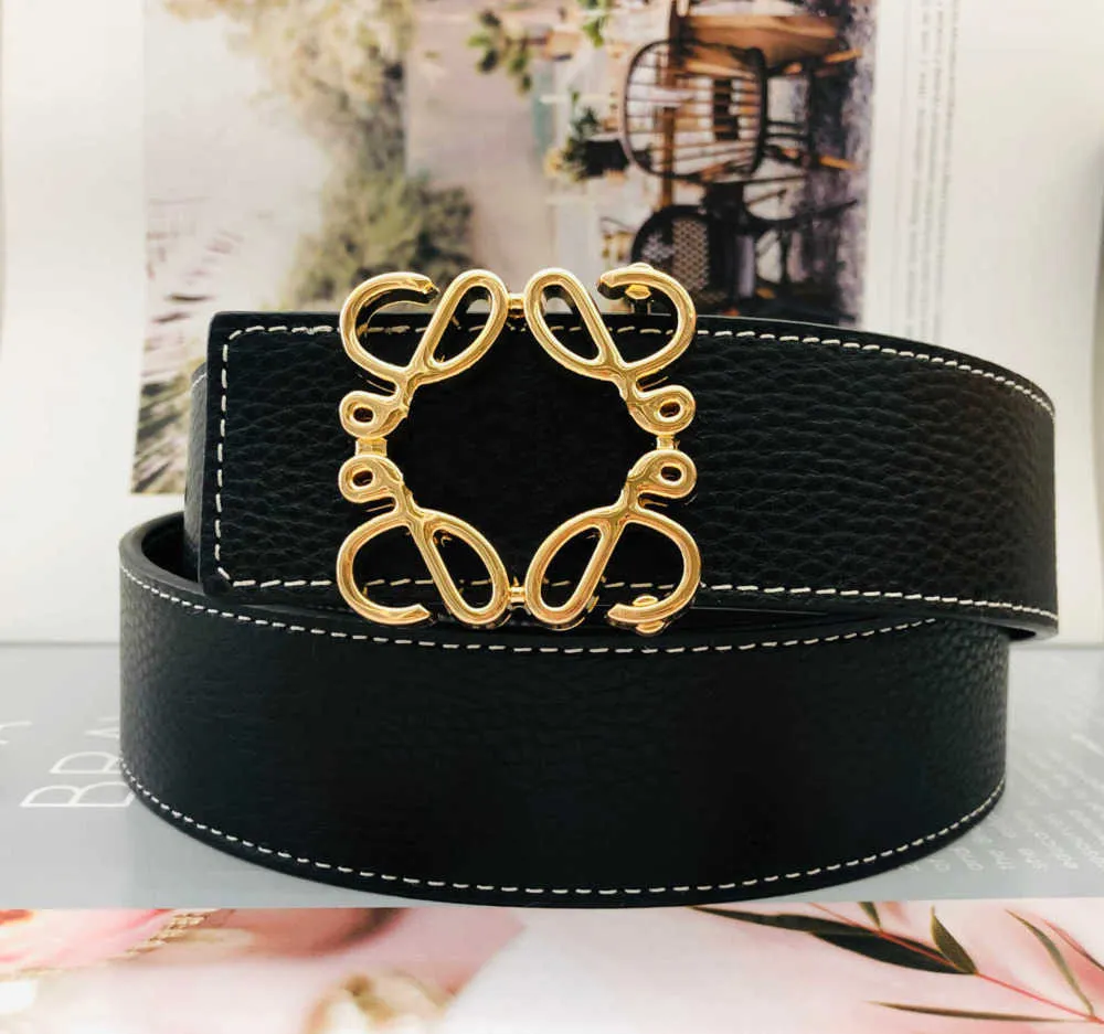 2024 mode dubbelsidig Lychee Grain Belt Luxury Men Women Designer Beltbredd 3,8 cm Gold Silver Slooth Buckle Leather Belts