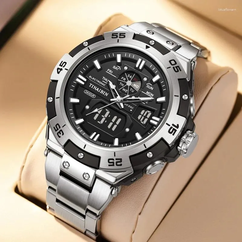 Wristwatches 2024 Digital Metal Sport Luxury Watch For Men Waterproof Alarm Clock Chronograph Stainless Steel Belt 6621 Factory