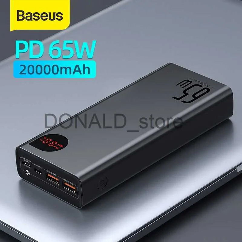 Power Bank для сотового телефона Baseus PD Power Bank 65 Вт с быстрой зарядкой Внешняя батарея Портативное зарядное устройство PowerBank 20000 мАч для iPhone Xiaomi MacBook J231220