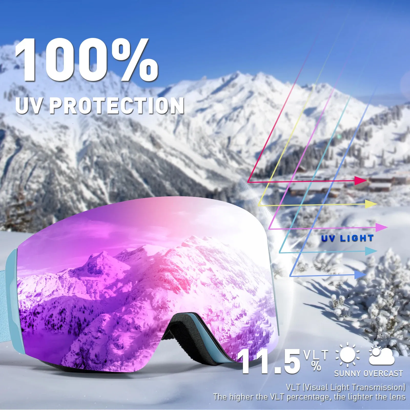 Kapvoe Ski Goggle Snowboard Anti-dimmask för män Kvinnor UV400 Snöglasögon Skidåkning Eginar Vintersporttillbehör 231220