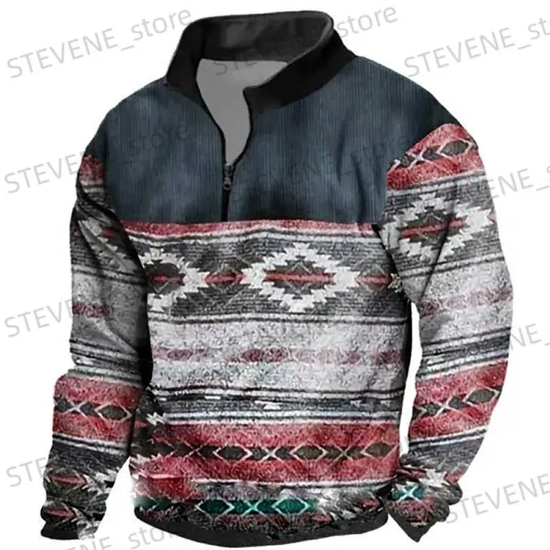 Herrtröjor tröjor varma säljer retro dragkedja tröja för män hösten herrkläder 3D-tryckning av hög kvalitet casual kortärmad gatodesigner topps t231220