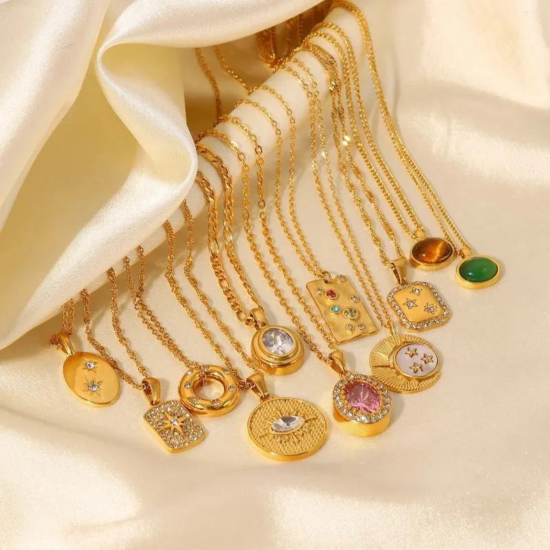 Collares colgantes Collar de piedra natural vintage de acero inoxidable chapado en oro de 18 quilates para mujer