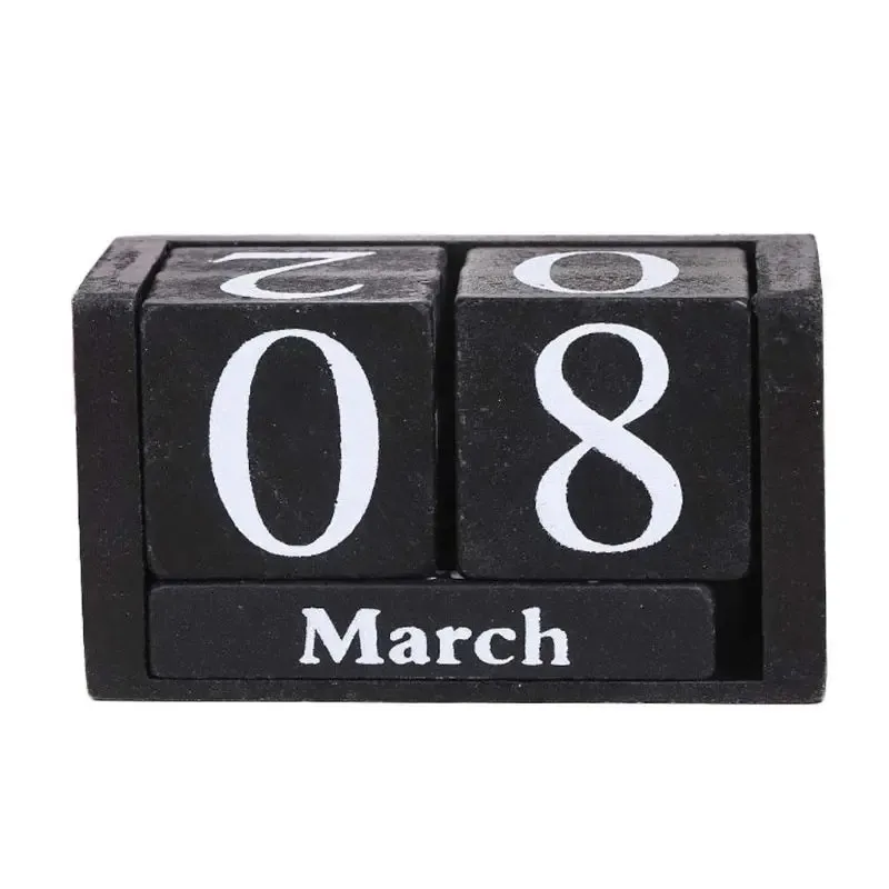 Vintage trä evig kalender eviga block månads datum display skrivbordstillbehör POGRAFI PROPPS Hemmakontorsdekoration 231220