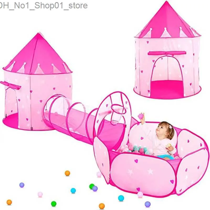 TOY TENTS 3 in 1 Childen Pink Tunnel Spaceship Tent Play House House Toy قابل للطي زحف محفوظ.