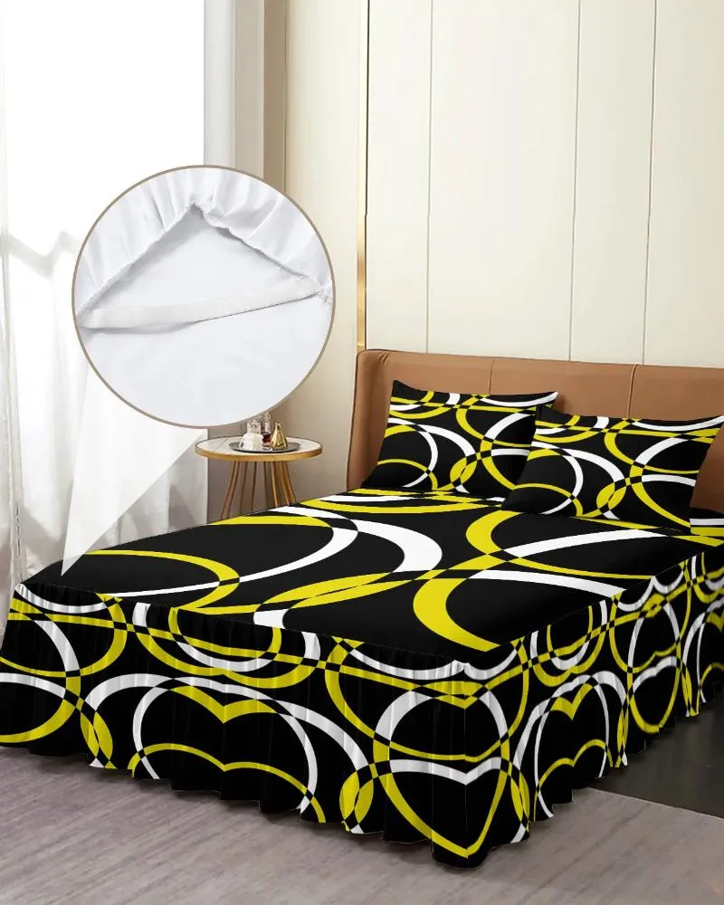 Bed Skirt Geometric Abstract Modern Art Yellow Elastic Fitted Bedspread With Pillowcases Mattress Cover Bedding Set Sheet