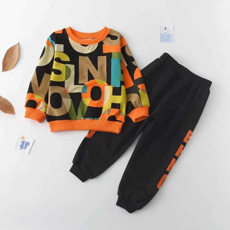 Trui Jongenskleding Sets Nieuwe Herfst Jongenskleding Print Sweatshirt Broek 2 Stuks Pak Casual Kinderkleding Sets voor 1-5 Jaar L23121511