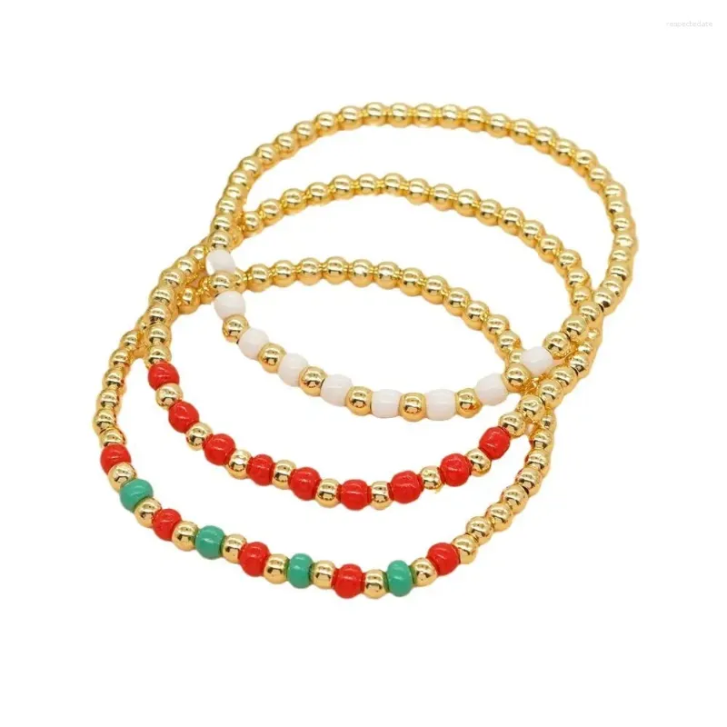 Braccialetti con ciondoli 5 set Gioielli di moda Perle di vetro colorate Bracciale con perline Rame placcato oro 18 carati Natale fatto a mano per regalo