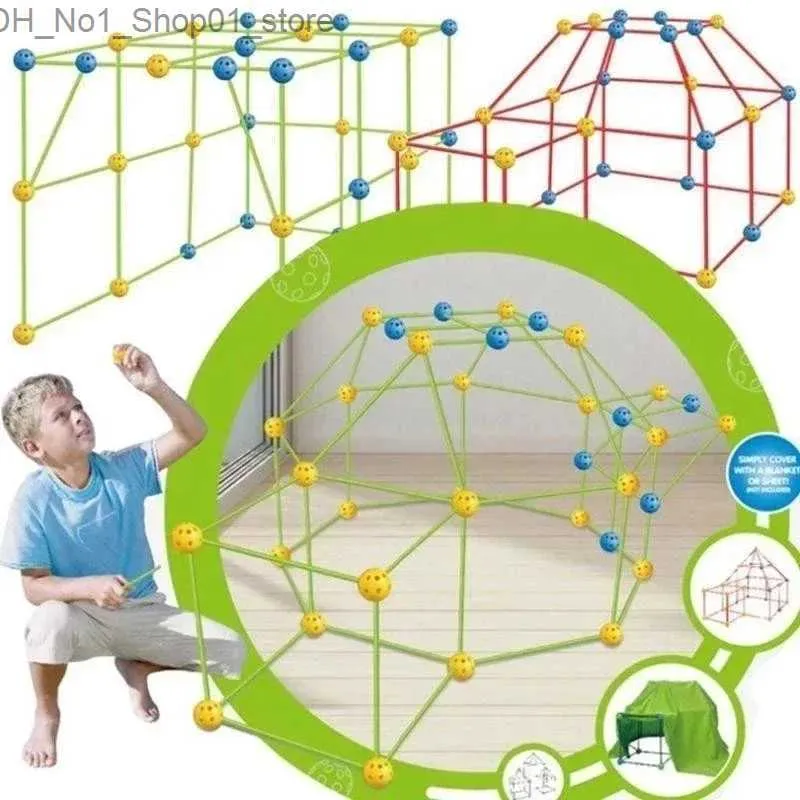 Leksak tält barn konstruktion leksaker fort tält byggnadssatser diy 3d lek tält hus pinnar design byggnadsverktyg montera leksaker barn gåvor q231220