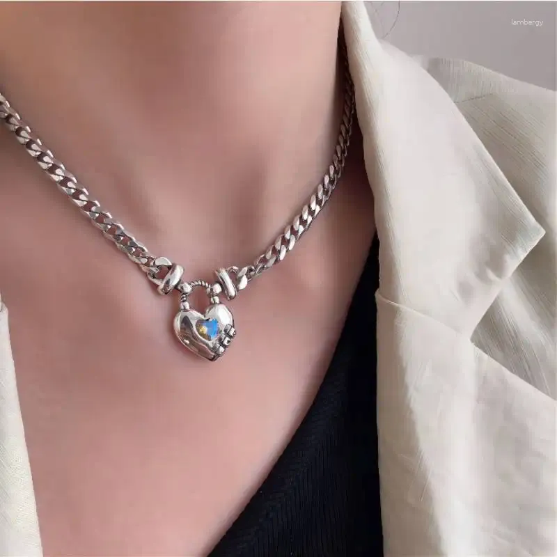 Kedjor Modoma Korean Fashion Heart Lock Necklace For Women 2023 Vintage Clavicle Chain Pendants Luxury 925 Sterling Silver