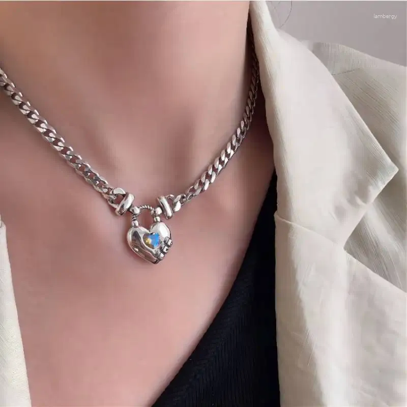 Chaînes MODOMA Mode coréenne Collier de serrure de coeur pour femmes 2023 Vintage Clavicule Chaîne Pendentifs Luxe 925 Sterling Argent