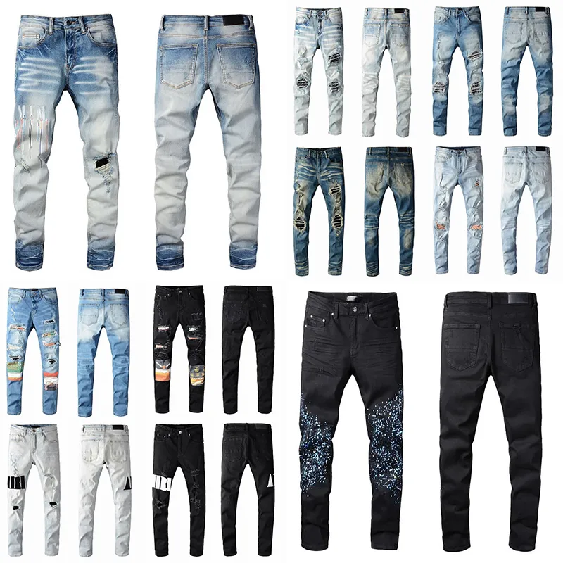 Mode jeans herrar svart rippade cyklist smala fit cyklister denim för män s mode mans svarta byxor k2