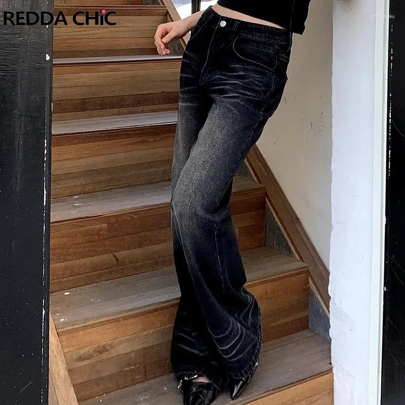 Kvinnors jeans reddachic hipster svart utskjutna kvinnor byxor vintage y2k emo streetwear bootcut bell botts harajuku acubi mode byxor