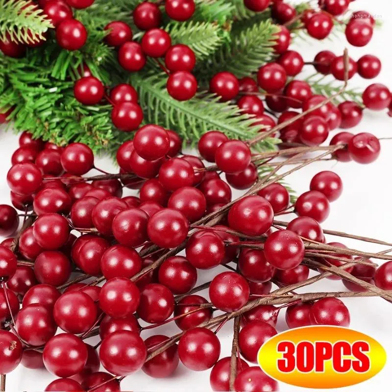 Decorative Flowers 1/30PCS Christmas Berries Artificial Red Cherry Wedding Party Gift Box DIY Wreath Home Table Decorations Fake