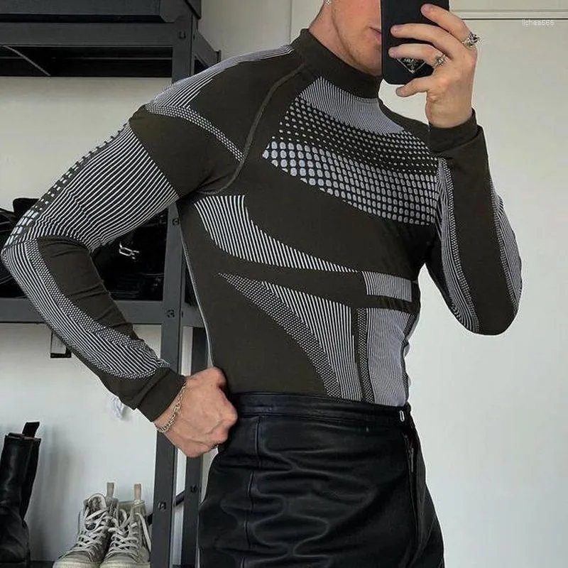 Herr t-skjortor modemärke europeiska och amerikanska långärmade täta turtleneck basskjorta