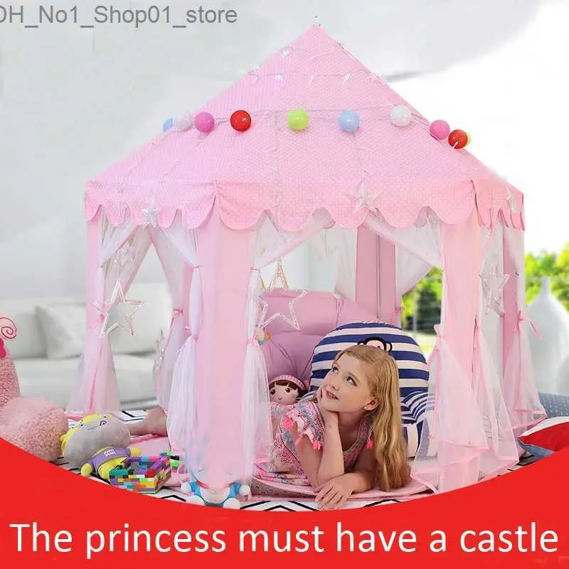 Leksak tält bärbara hexagon prinsessa slott lek hus slott vikbart tält tyll wigwam barn leksaker flickor pojke rum dekoration q231220