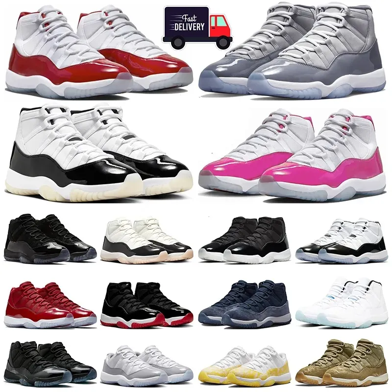 Cherry 11s Basquetebol Sapatos Jumpman 11 Gratidão Cool Cinza Rosa Cimento Cinza Cap Veludo Gama Vestido Mens Treinadores Napolitano Mulheres Sapatilhas Esportes Sapato Ao Ar Livre