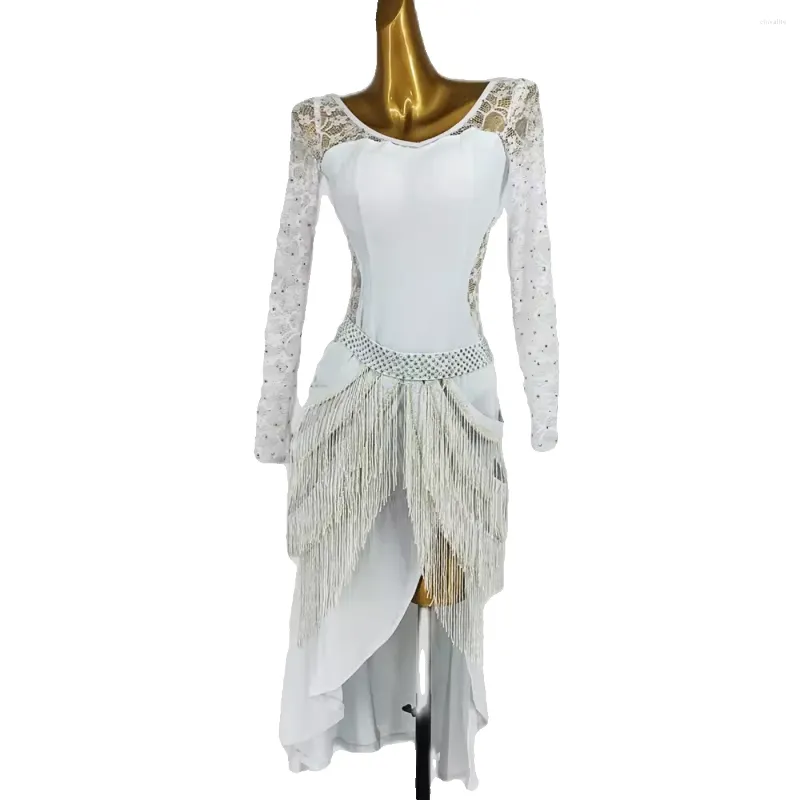 Stage Wear Latin Dance Performance High-End Customized Mesh Embroidered Fishtail kjol Samba Rumba Adult Professional Dress