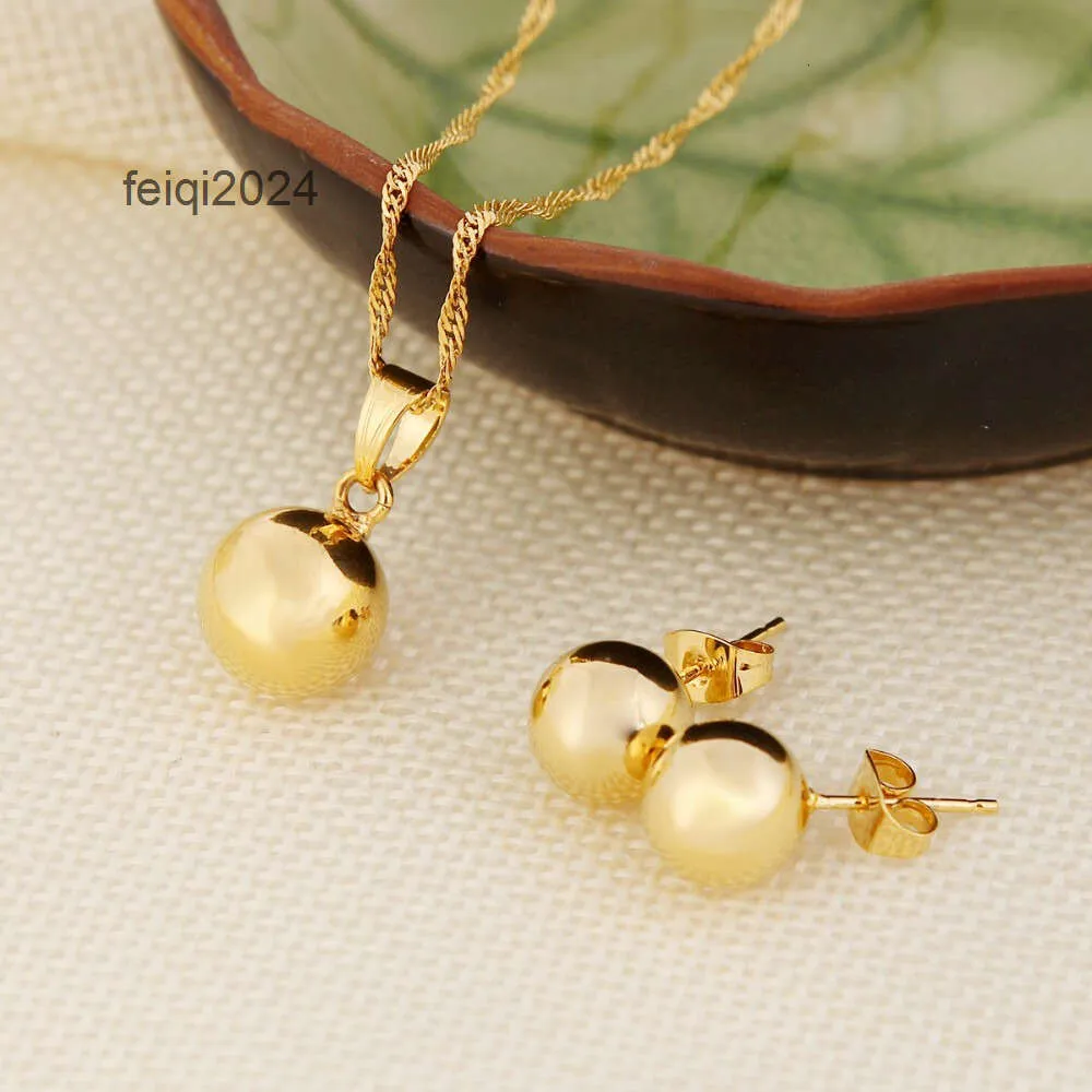 Ball Pendant Necklace Ball smycken Set Fine 24k Real Yellow Solid Gold GF Women Party Jewelry Bästa gåvor Joias Ouro Mujer