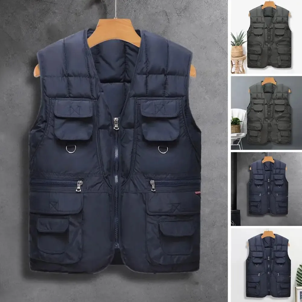 Hombres Vest de invierno de otoño con múltiples bolsillos Cierre de la cremallera Camiseta sin mangas de color Cabla de moda Copa de moda 231020