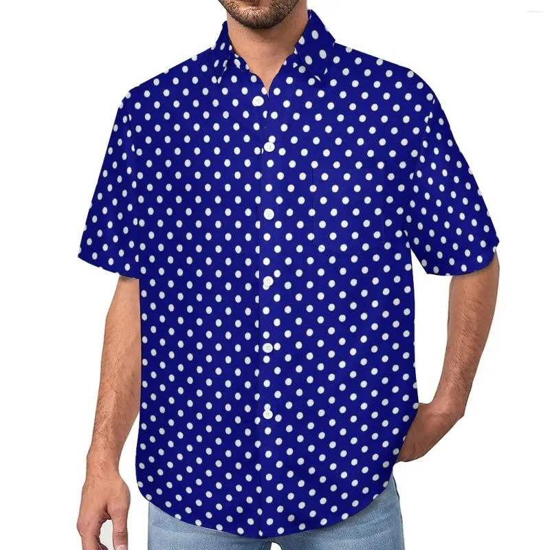 Camisas casuais masculinas bolinhas brancas azul marinho praia camisa havaiana blusas engraçadas homem impressão plus size