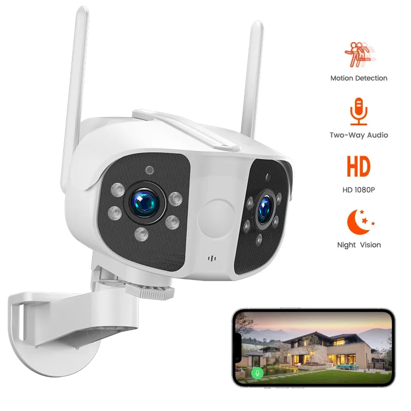 Telecamera IP WIFI 4K 6MP Dual Lens Outdoor 180 ° Grandangolo Panorama Cam 6MP HD Auto Tracking Sicurezza Mini CCTV VIdeo Sorveglianza