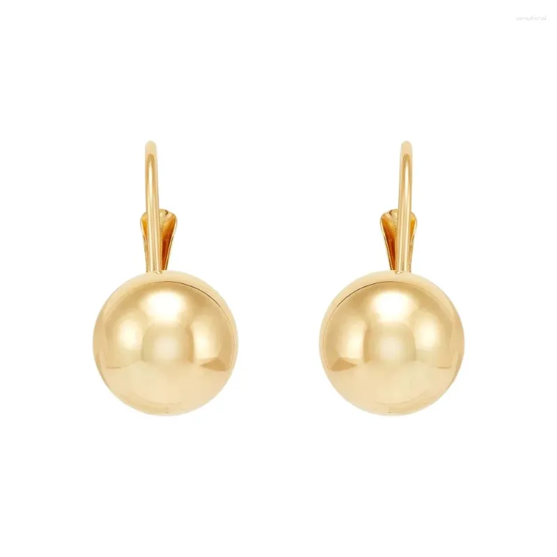 Dangle Earrings 10K Yellow Gold Hollow 8MM Ball Drop Leverback