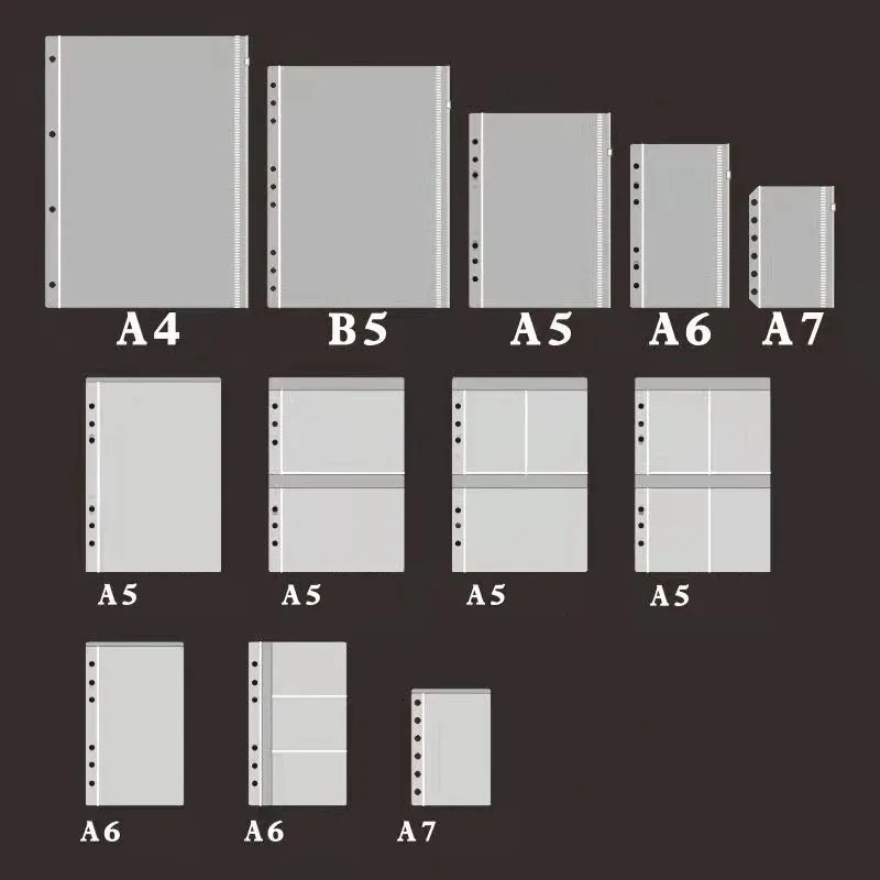 10 шт. A5A6A7 прозрачный держатель для карточек аксессуары ПВХ кольцо-переплет блокнот 6 отверстий сумка на молнии сумка вкладыш 231220
