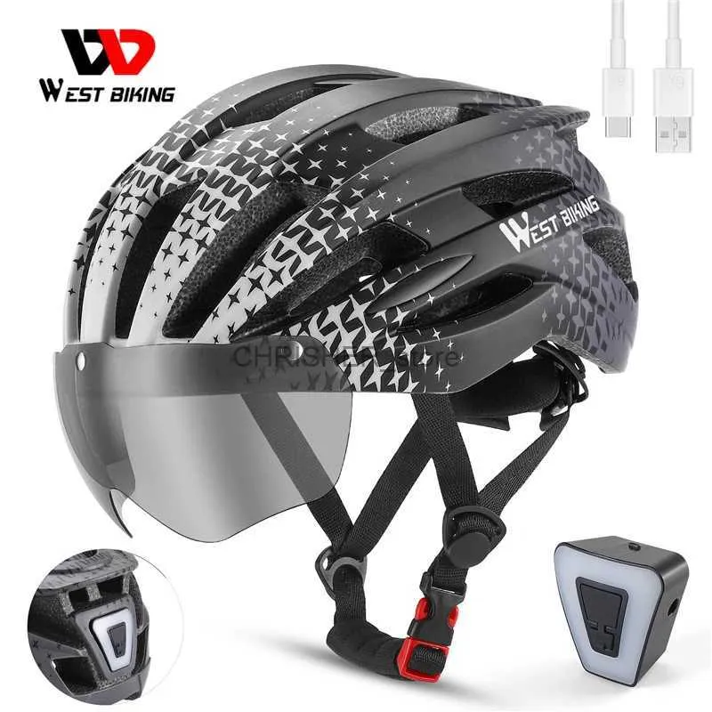 Climbing Helmets WEST BIKING MTB Cycling Helmet Lightweight Electric Bike Goggles Helmet Triathlon Racing Bike Safety Helmet with LED Rear Lights