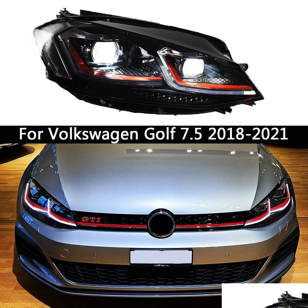 Bilstrålkastare Bilstrålkastare LED -LED Dagsljus för golf 7.5 Turn Signalindikator Front Lamp Drl Head Drop Delivery DHWXR