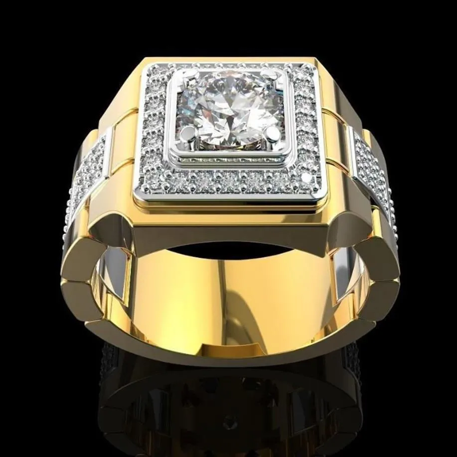 Luxury 14k Gold White Diamond Ring for Men Fashion Bijoux Femme Jewellery Natural Gemstones Bague Homme Diamond Ring Males321s