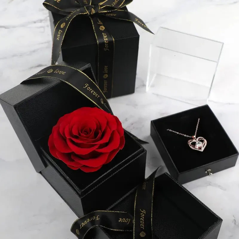 CDE Collana Donna Cuore Con Cristallo – Oro Rosa 18 Carati, Catena Regolabile 45+5 Cm, Confezione Regalo Di Lusso