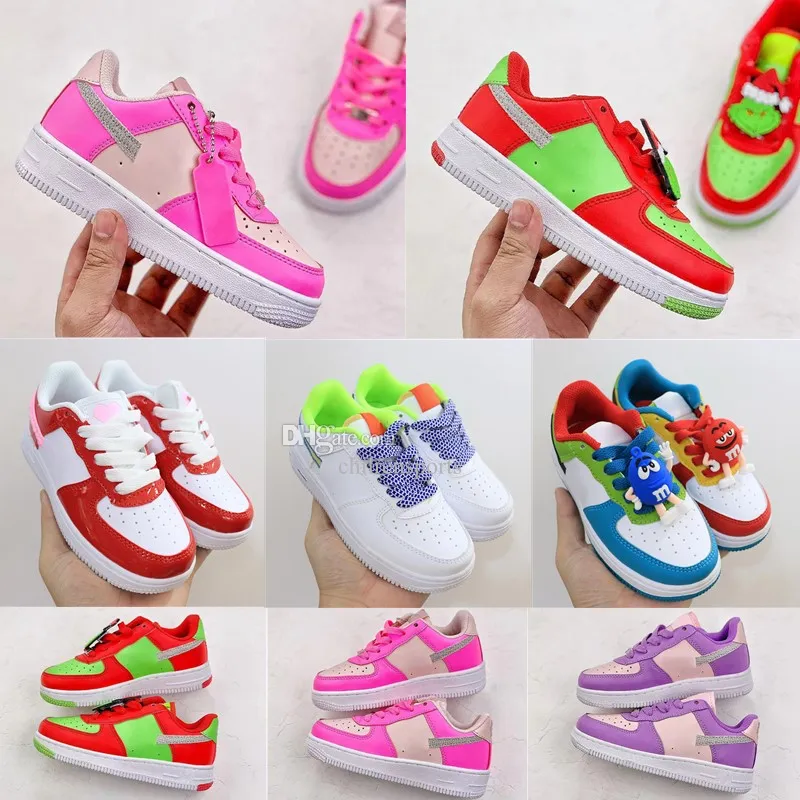 Barbie 1s Kids Shoes AF1 유아 운동화 Purple Pink Girls 트레이너 디자이너 러닝 소년 아이 신발 유아 신발 신발