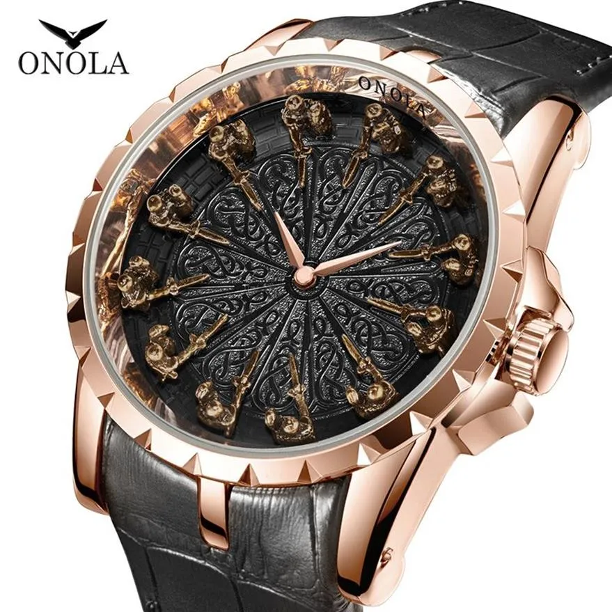 Онола бренд уникальный Quartz Desinger Watch Man 2019 Кожаные наручные часы розовые золоты