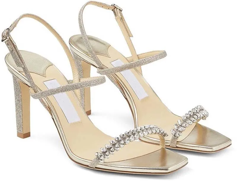 2024 Perfect Women Sandals Shoes Leaf Crystal Embellished Pumps Feminine Lady Sexy Stiletto Heels Party Evening Dress Gold White Gladiator High Heel Sandal EU35-43