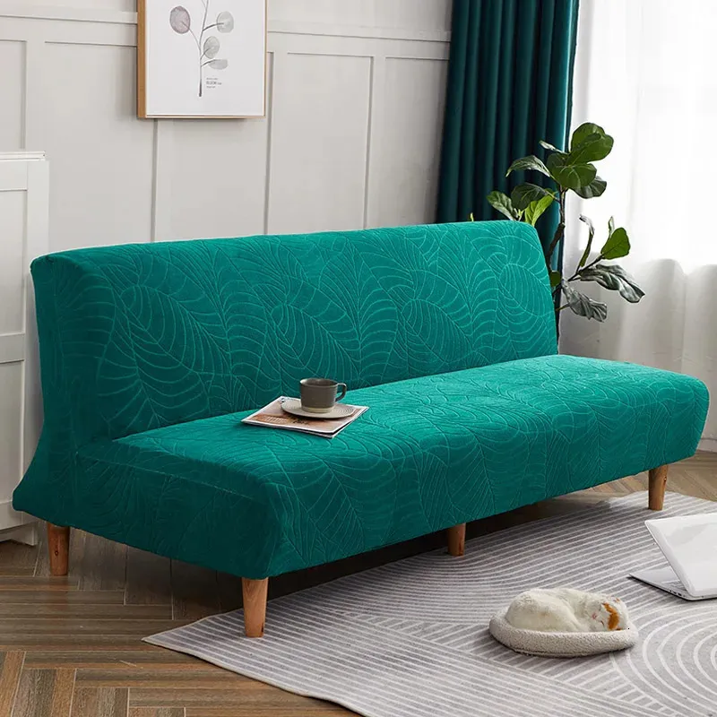 Bäddsoffa med bäddsoffa armlöst soffa för vardagsrummet rutig rak soffa täckning slipcover futon täckning för hemtäcken elastiska 1 st 231220