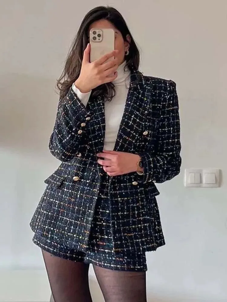 KLKXMYT TRAF femmes Blazer ensemble femme 2 pièces costume automne mode laine Blazers Shorts deux pièces ensembles femmes tenues 231220