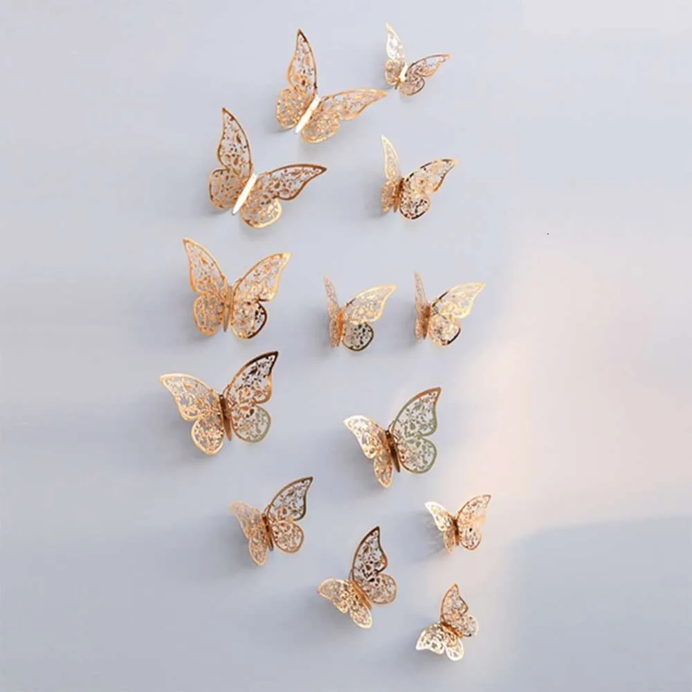 Upgrade 12Pcs 3D Hollow Butterfly Wall Sticker For Home Decoration DIY Wall Stickers For Kids Rooms Party Wedding Decor Butterfly Fridge