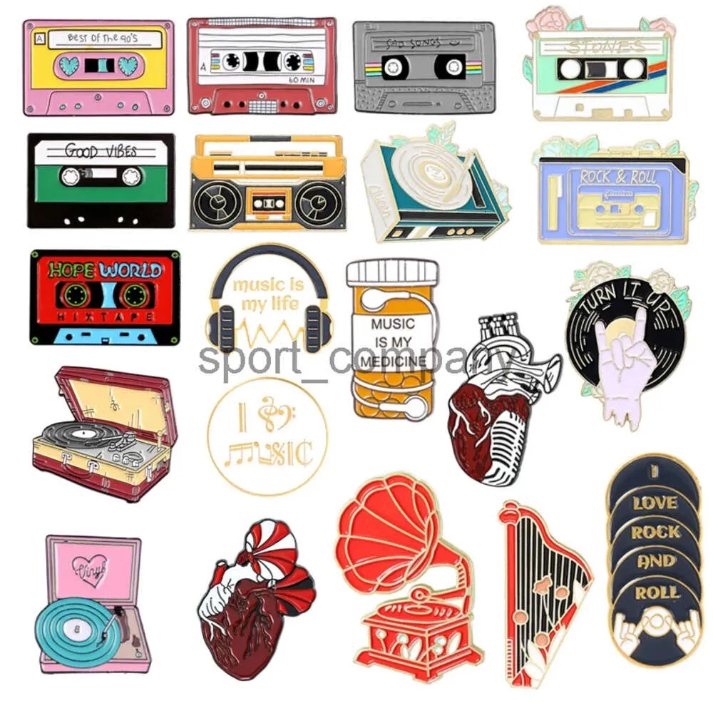 Trend Muzyka Emalia Urocza gramophone CD słuchawki Heart Rock Hip Hop Badge Fashion Punk Biżuteria nocna klub klapowy biżuteria