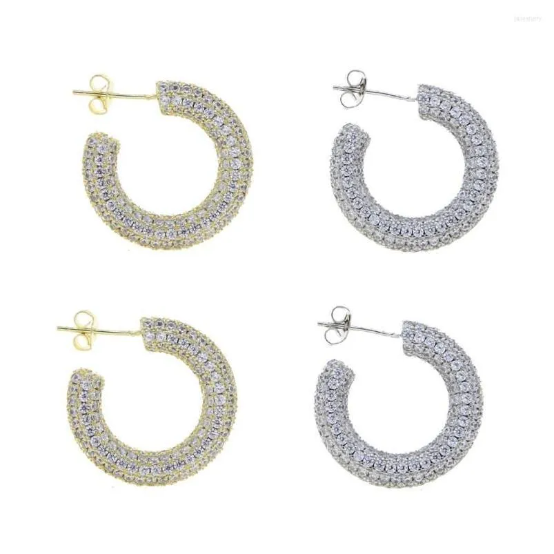 Серьги-кольца Huggie Hoop Fl Iced Out Bling Cz Массивные обручи Micro Pave Кубический цирконий Искрящиеся геометрические круглые серьги Drop D Dhjuk