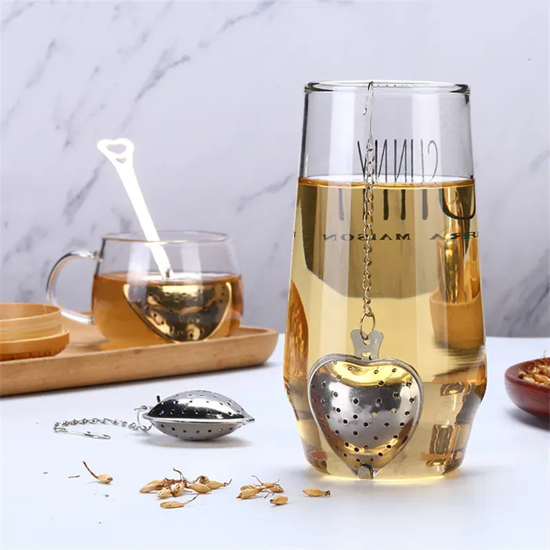 Heart Shaped Tea Infuser Stainless Steel Loose Herb Strainer with Long Handle/Chain Coffee & Tea Tools