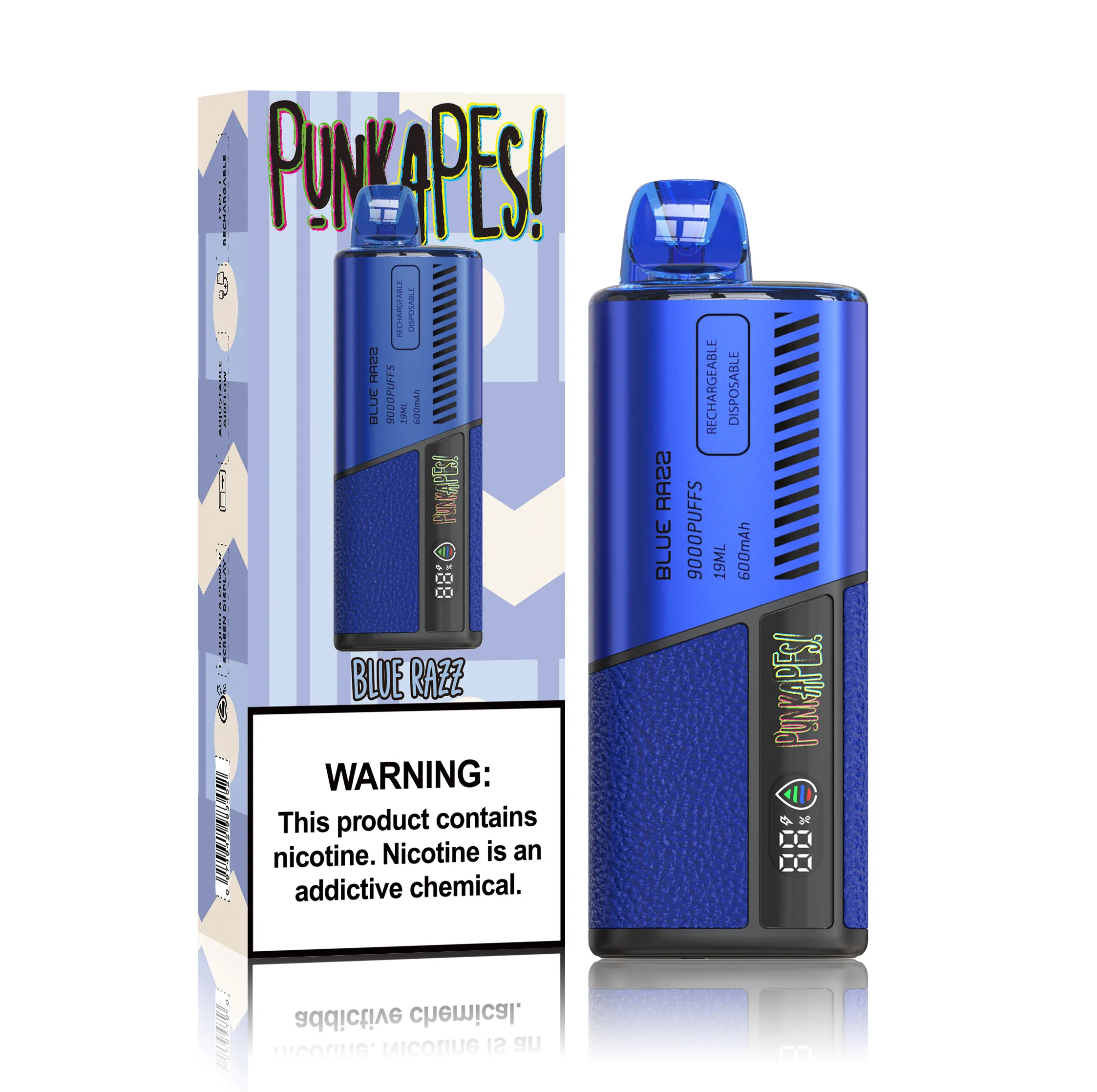 Punkapes 9000 Puffs Vape monouso 600mAh 19ml Flusso d'aria fluente made in China Vendita calda Buona qualità Ecig monouso SKE Crystal RandM Tornado