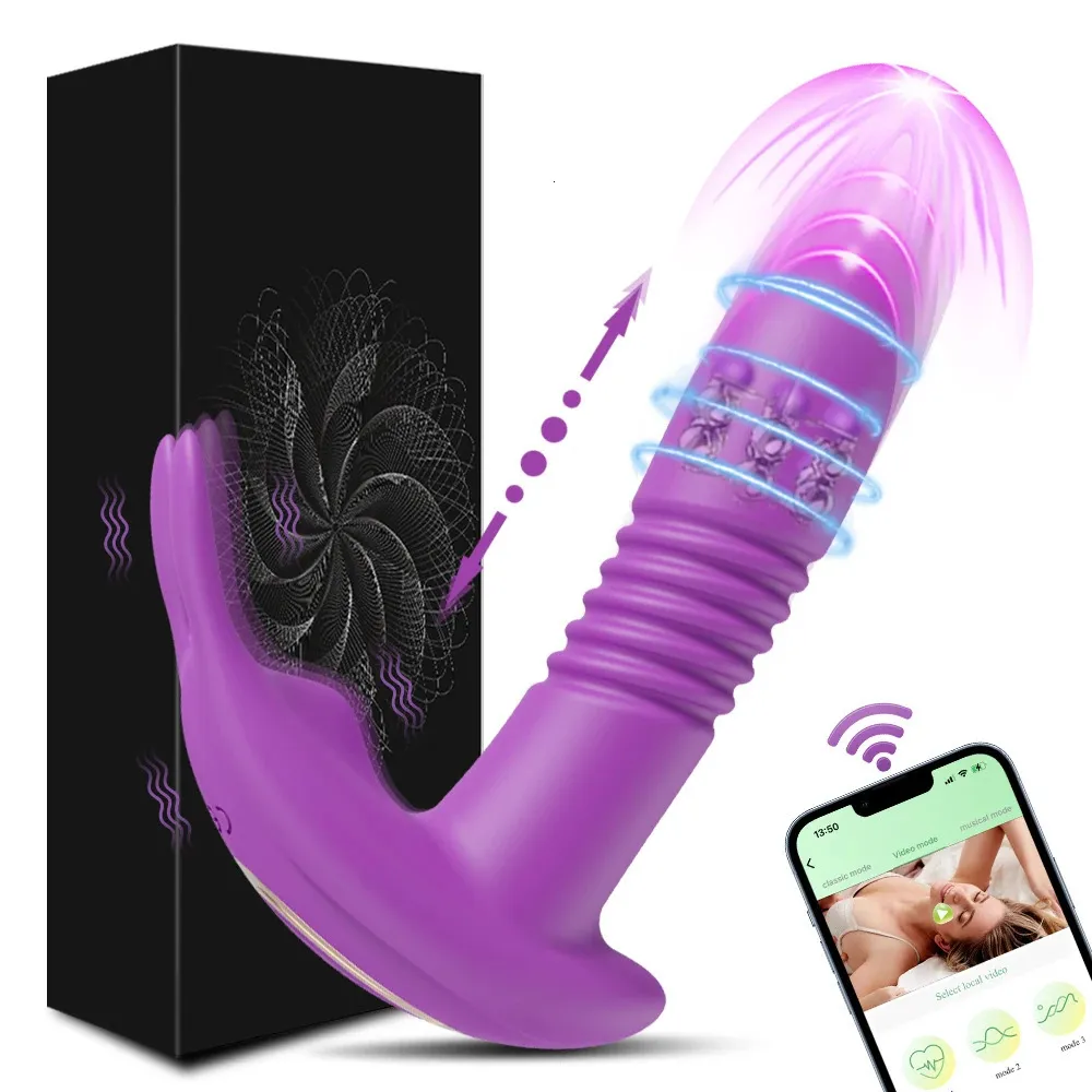 Vibradores empurrando vibrador para mulheres clitóris estimulador bluetooth app girando telescópico vibrador g ponto adulto bens brinquedos sexuais 231219