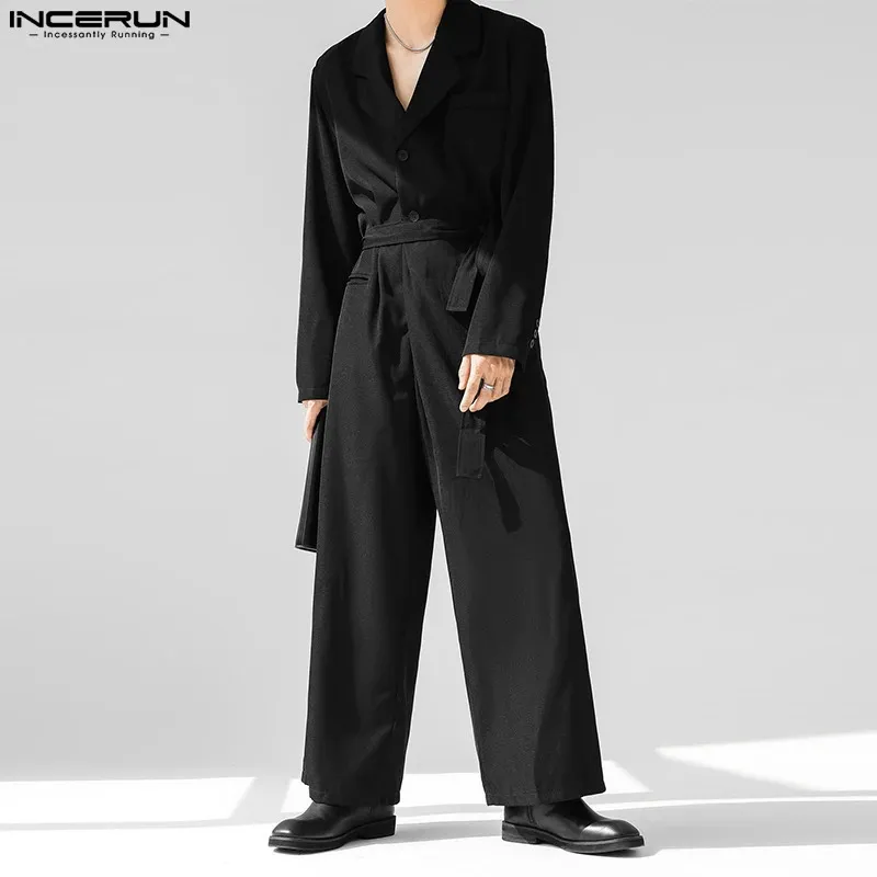 Männer Jeans Mode Männer Overalls Einfarbig Revers Langarm Streetwear Koreanischen Stil Strampler Lose 2023 Casual Overalls S 5XL INCERUN 231219