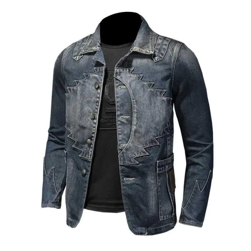 Herrjackor trevliga nya hösten herr vintage mörkgrå jeans jacka mode casual lös lapel denim kappa manliga märke kläder plus size s-3xll231026