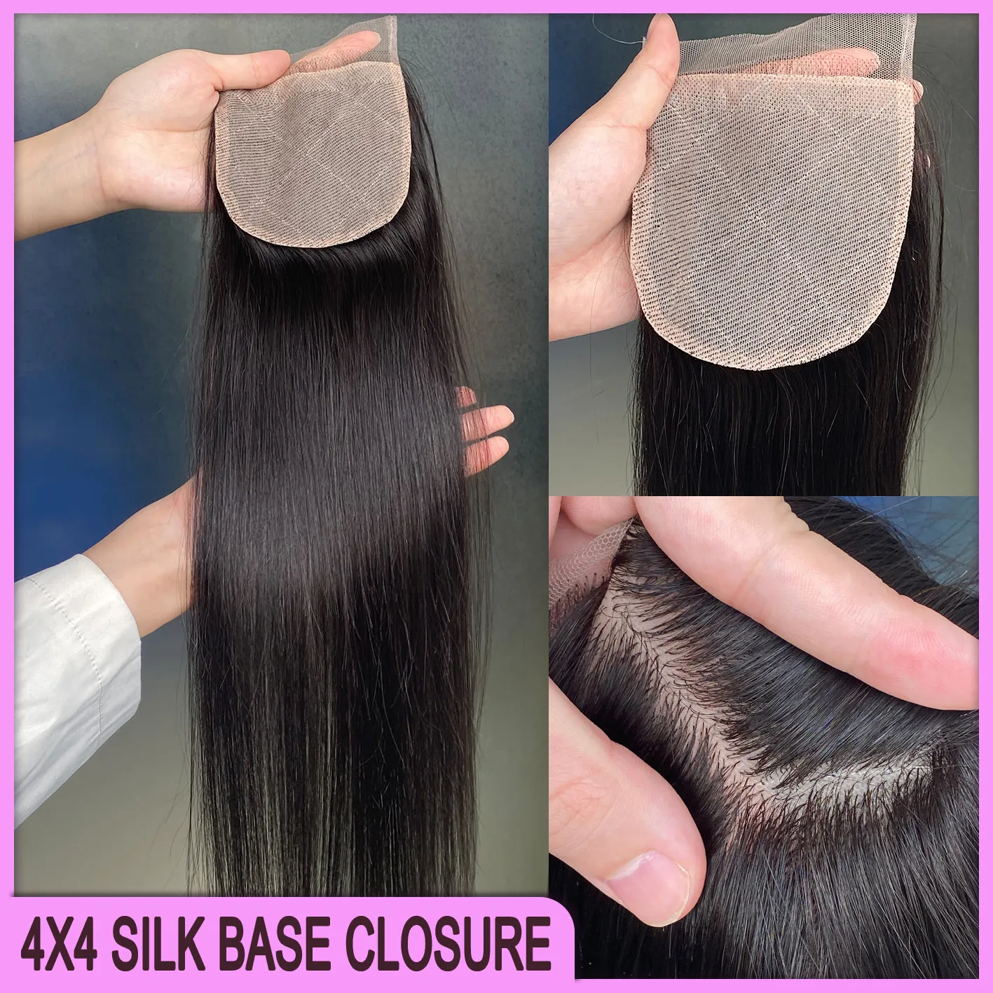 Glamorous 100% cheveux humains vierges crus 4x4 fermeture de base en soie 1 pièce couleur naturelle Extension de cheveux raides soyeux
