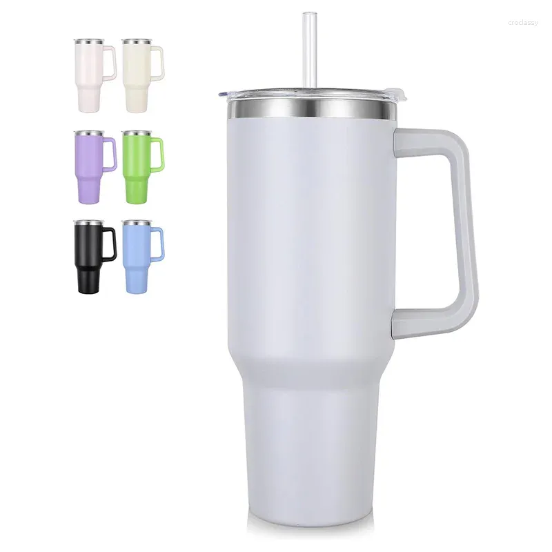 Bouteilles d'eau Gobelet de 40 oz avec poignée et couvercle de paille Tasse isolée Bouteille en acier inoxydable réutilisable Tasse de voyage Porte-gobelet