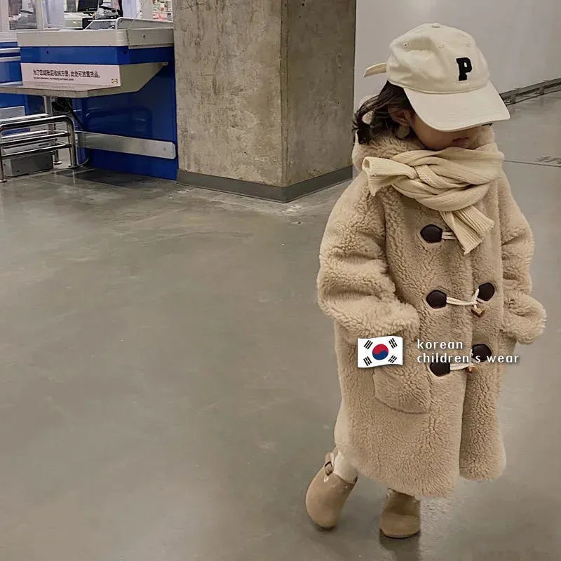 Girls Coat Jacket Cottonoutwear Windproof Fuzzy Warm Thicken Plus Velvet Winter Fleece Children's Clothing 231220