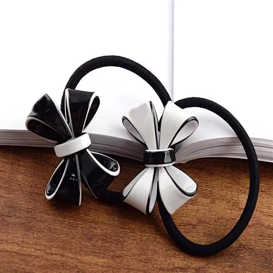 3 5X4 5CM Black And White Acrylic Bow Rubber Bands Hair Ring Head Rope